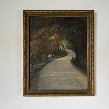 1940's Ralph W. Cooper Country Road Landscape Impressionist Oil on Canvas Painting 