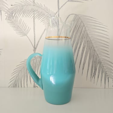 Vintage Blendo Glass Pitcher, Aqua Color, MCM 