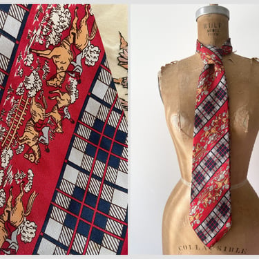 Vintage 1970’s Saks Fifth Avenue silk equestrian neck tie | horseback riding, dressage, horse show, wide ‘70s necktie 