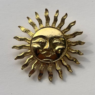 Vintage Sun Brooch, Gold Sun Pin, Sun Brooch, Vintage Sun Accessory, 3D Sun Brooch, Gold Brooch, Gold Pin, Large Brooch 
