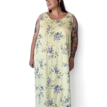 1990s Butter Yellow Floral Maxi Dress, sz. 3X