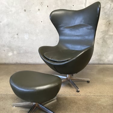 Vintage Leather Egg Chair with Ottoman Arne Jacobsen Style