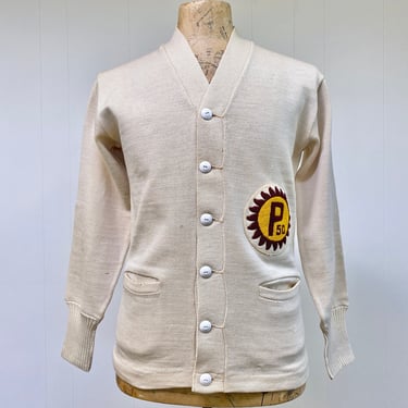 Vintage 1950s Letterman Sweater, Ivory Wool Pomona College | Ranch 
