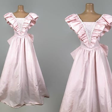 VINTAGE 80s Pink Taffeta Ball Gown Party Dress by Gunne Sax | 1980s Prom Dress With Crinoline | As-Is With Flaws for Costume or Repair | VFG 