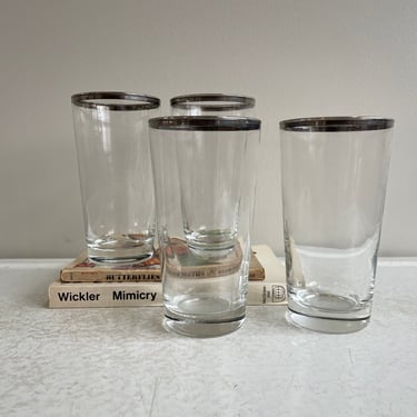 Vintage Mid Century Silver Rim Glasses, Set of 4, MCM Barware 
