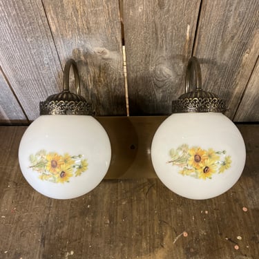 Vintage Double Arm Wall Sconce With Floral Printed Globes 11” X 5.125”