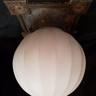 Vintage Cast Iron Flush Mount Porch Light Cover with Satin Glass Shade