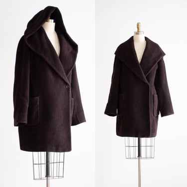 alpaca wool coat y2k vintage brown wool oversized hooded coat 