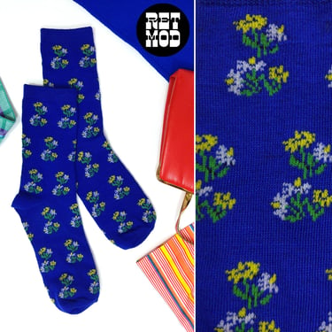 Cute Retro Blue Yellow Green Flower Socks 