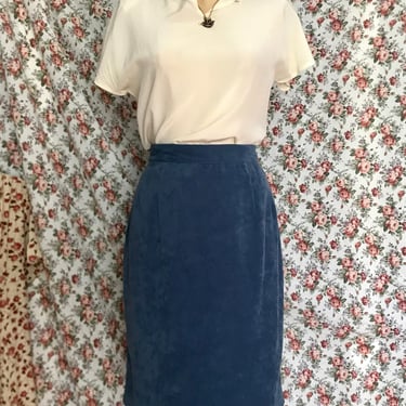 1980's Union Blue Velour Pencil Skirt 