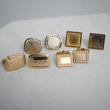 Vintage Lot of 4 Pairs of Gold Metal Cuff Links 