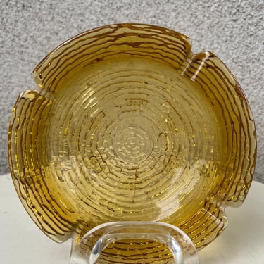 Vintage Anchor Hocking glass small ashtray honey gold yellow textured 6.5” 