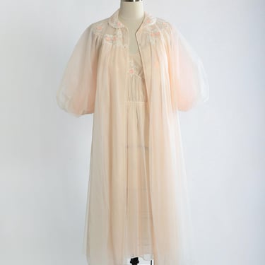 60s Artemis peignoir | Vintage 1960s pastel pink 2pc semi sheer sleeping gown lingerie nightgown 