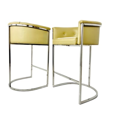 #1485 Pair of Barrel Back Barstools in the Style of Milo Baughman