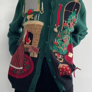 Vintage Holiday Scene Cardigan (M)