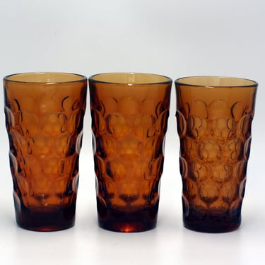 vintage amber honeycomb tumblers set of three 
