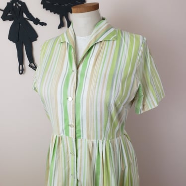Vintage 1950's Candy Stripe Dress / 50s Pastel Plus Size Day Dress XL 