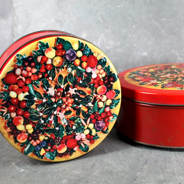 Set of 2 Nesting Vintage Vibrant Fruits Candy Tins circa 1970s - Cake Tins for Storage or Display 