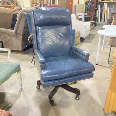 Blue Leather Rolling Office Chair