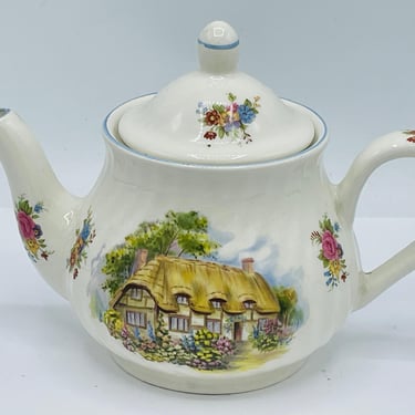 Arthur Wood & Son Cottage and Floral Teapot Staffordshire England 