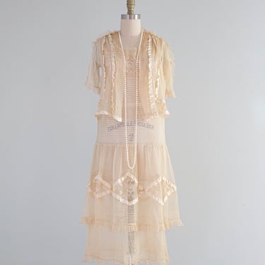 Ethereal 1920's Embroidered Net Afternoon Tea Dress AS IS / Small