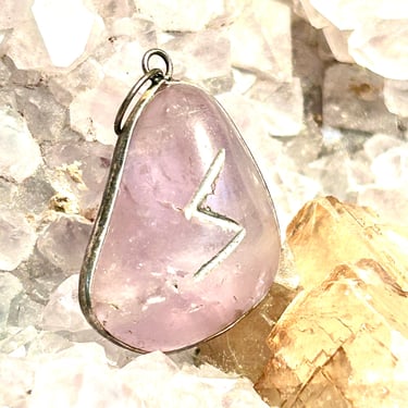 Vintage Amethyst Crystal Rune With Sterling Silver Frame Pendant Sun Retro Gift 
