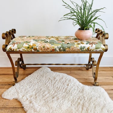 Vintage Floral Upholstered Bench