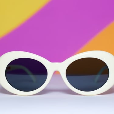 Retro Cream Oval Sunglasses 90s 60s Mod Inspired 