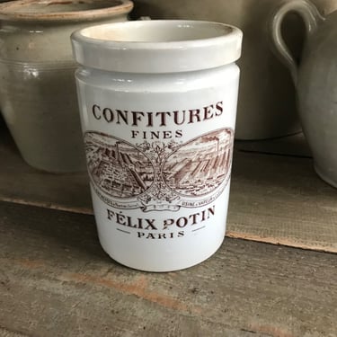 19th C Félix Potin French Confitures Jar, Stoneware, Stamped KG Luneville, Made in France, French Farmhouse 