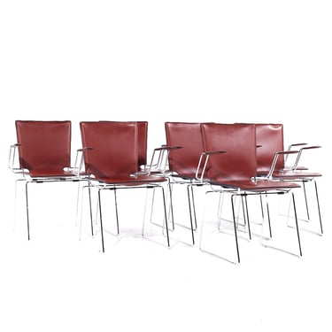 Hiroyuki Toyoda for ICF Mid Century Leather and Chrome Dining Chairs - Set of 8 - mcm 