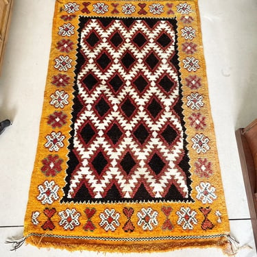 3 x 5 ft Vintage Modern Orange Moroccan Rug / Carpet Handmade Estate Sale Find