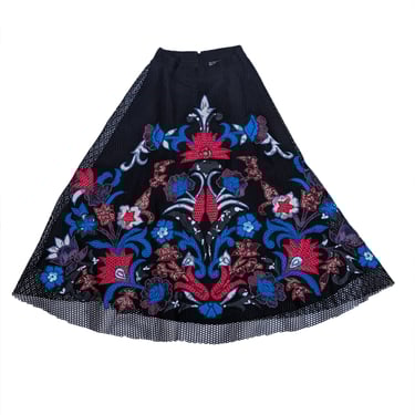 Sachin & Babi - Black Net Mesh Embroidered Floral Midi Skirt Sz 2