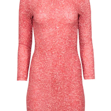 Alice &amp; Olivia - Coral Pink Sequin Long Sleeve &quot;Delora&quot; Dress Sz 2