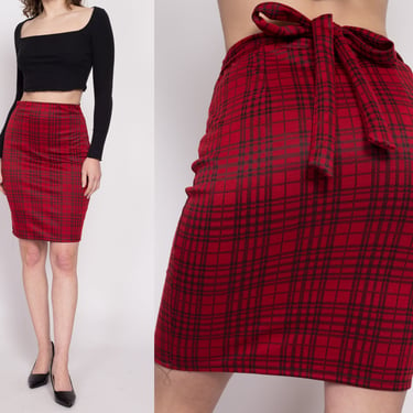 Y2K Red Plaid Pencil Skirt - Medium | Vintage High Waisted Retro Mini Skirt 