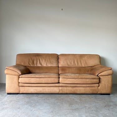 Postmodern Italian Roche Bobois Brown Leather Sofa 