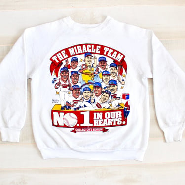 Vintage 90s Braves Sweatshirt, 1990s Miracle Team Atlanta Sweatshirt, Crewneck, Pullover, MLB, Baseball Sports, Caricature 