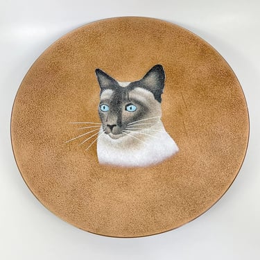 Mid Century Modern Enamel Copper Cat Plate Signed ALEXANDER 10” Gentleman Siam