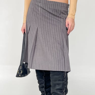 Grey And White Box Pleated Skirt (M)