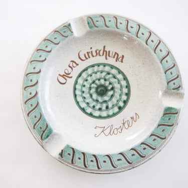 Vintage 50s Historic Chesa Grischuna Hotel Klosters Switzerland Hand Painted Ceramic Ashtray Lanz Gwatt Folk Art Travel Europe 