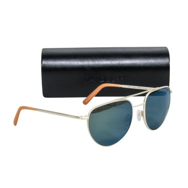 Randolph - Gold Frame Aviator Sunglasses w/ Blue Lenses