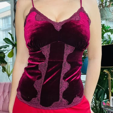 Burgundy velvet and lace camisole