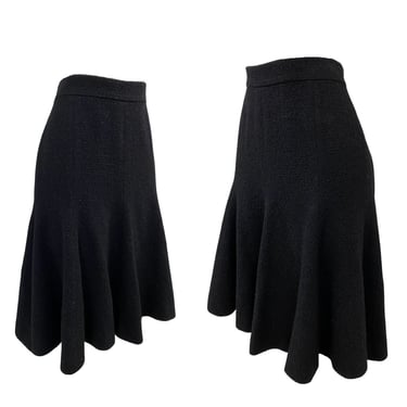 Vtg Vintage 1990s 90s 00s 2000s Y2K Era Woven Chanel Fluted Black Pencil Skirt 