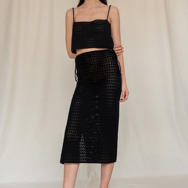 Long Crochet Skirt, Minimal Crochet, Lace Summer Skirt, Delicate Open Stitch, Side Slit, Adjustable Waist  —  The Ida Crochet Skirt 