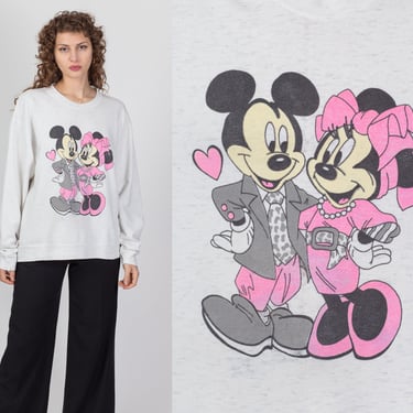 90s Mickey & Minnie Mouse Sweatshirt - Men's Large, Women's XL | Vintage Heather Grey Graphic Disney Cartoon Pullover 