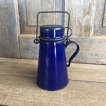French Enamel Coffee Pot With Lid, Chippy Cobalt Blue, Camping Gear, French Farmhouse, KH 