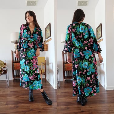 Vintage 70's Sears The Great Entertainers Floral Maxi Dress 