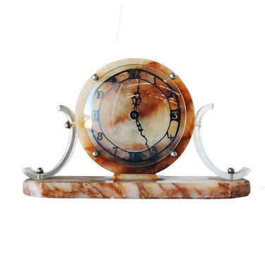 Rare Mid-Century Acrylic & Marble Modernist Mantel Clock 