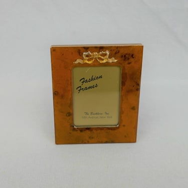 Vintage Small Picture Frame - Gold Tone Metal, Brown Faux (Plastic) Enamel - Shows 1 1/2
