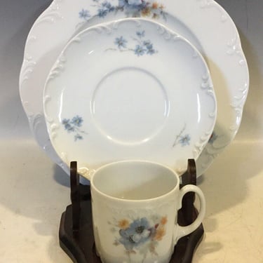 Blue and White Floral Rosenthal teacup & Saucer By Danbury Mint, tea party set, tea cup with desert dish, 3 piece tea set, gifts for her 