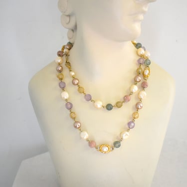 1990s Liz Claiborne Faux Pearl and Bead Necklace 